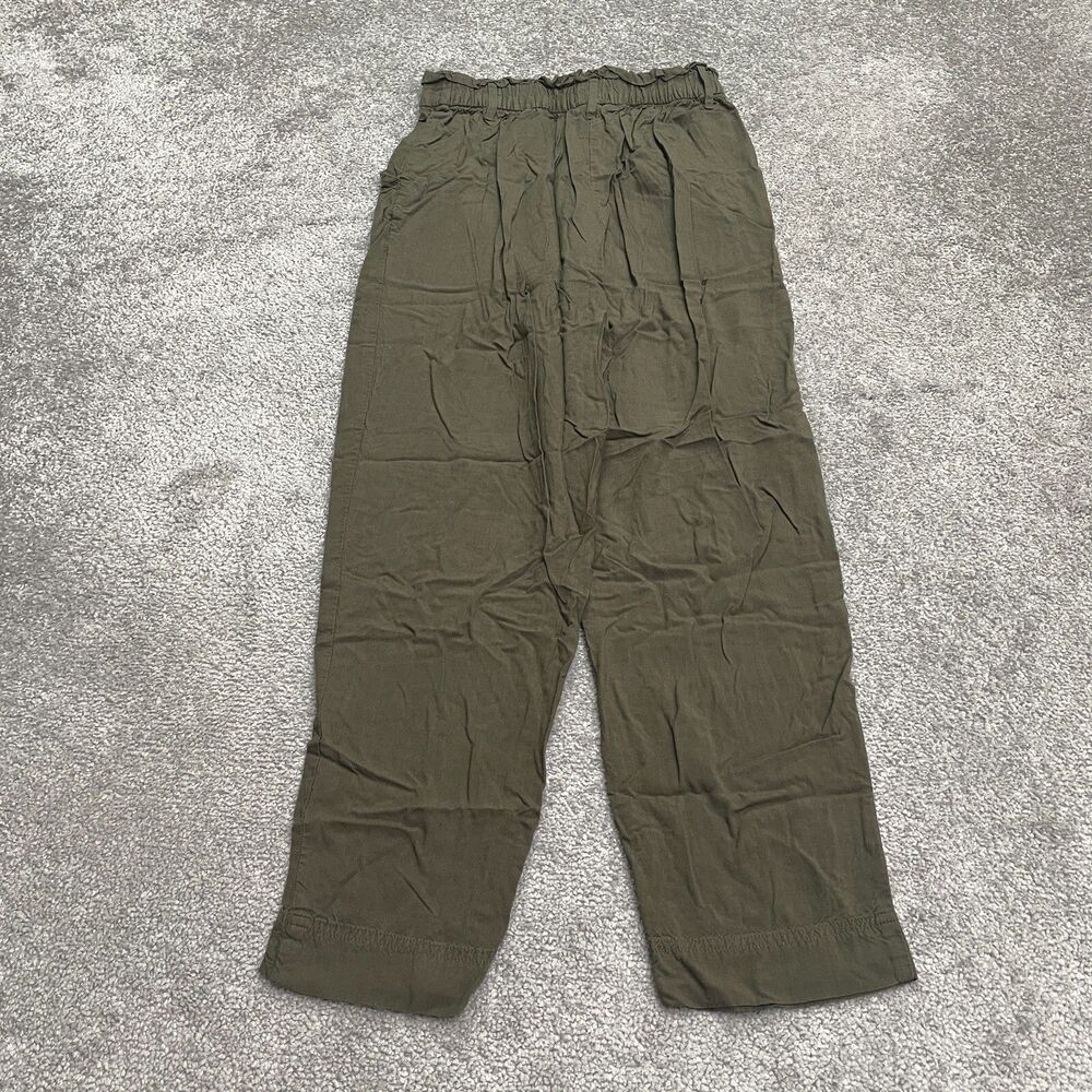 H&M Paperbag Cropped Pants Womens 4 Army Green Tapered High Rise Elastic 24x24